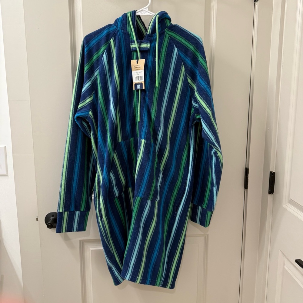 Chubbies Greentone Low Pile Chubbsie Fleece Romper Hooded Onesie M 90s Stripe